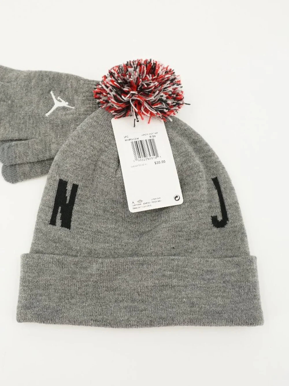 NEW! Air Jordan Pom Beanie Hat & Winter Gloves Gray Kids One Size